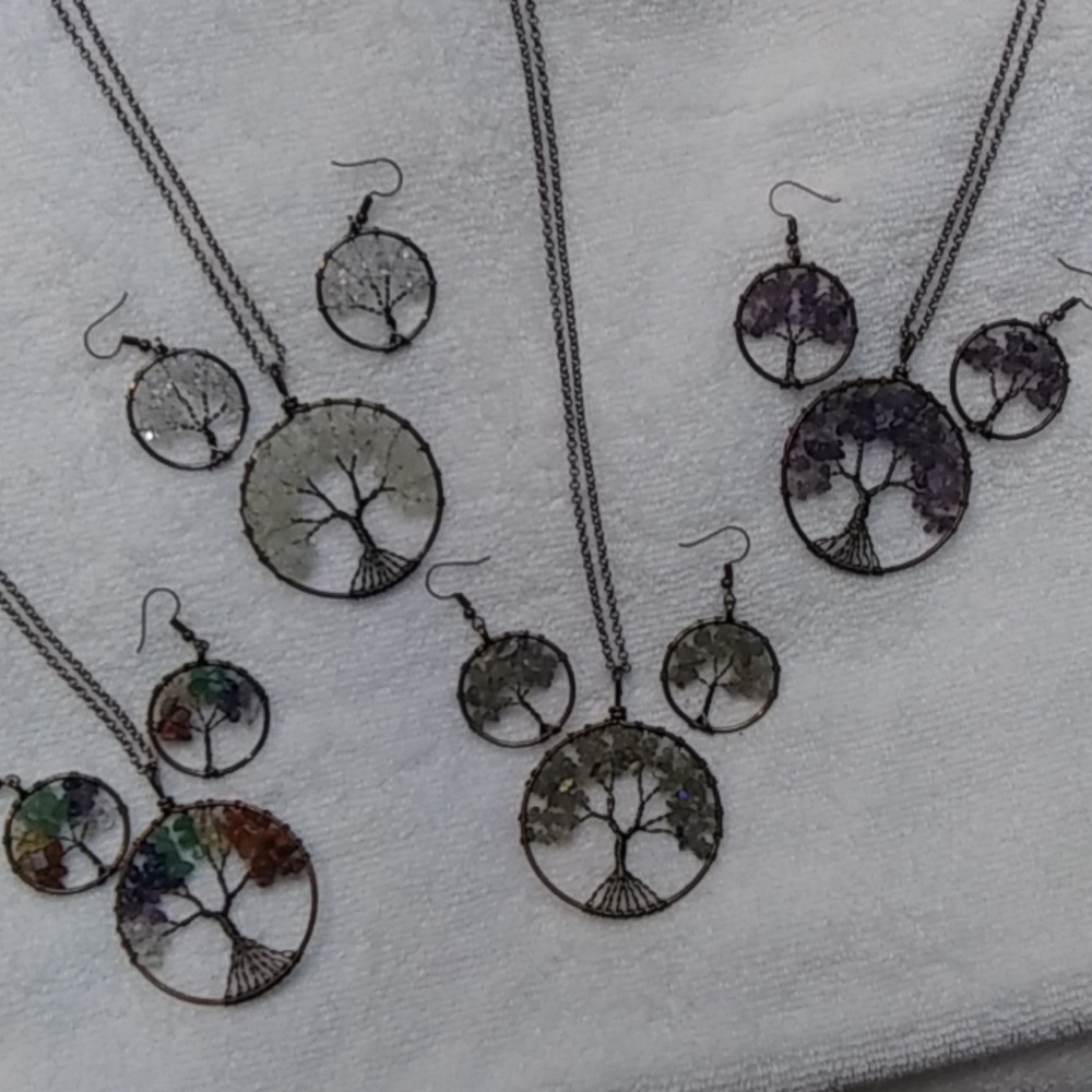 Natural stone copper necklace and earring set